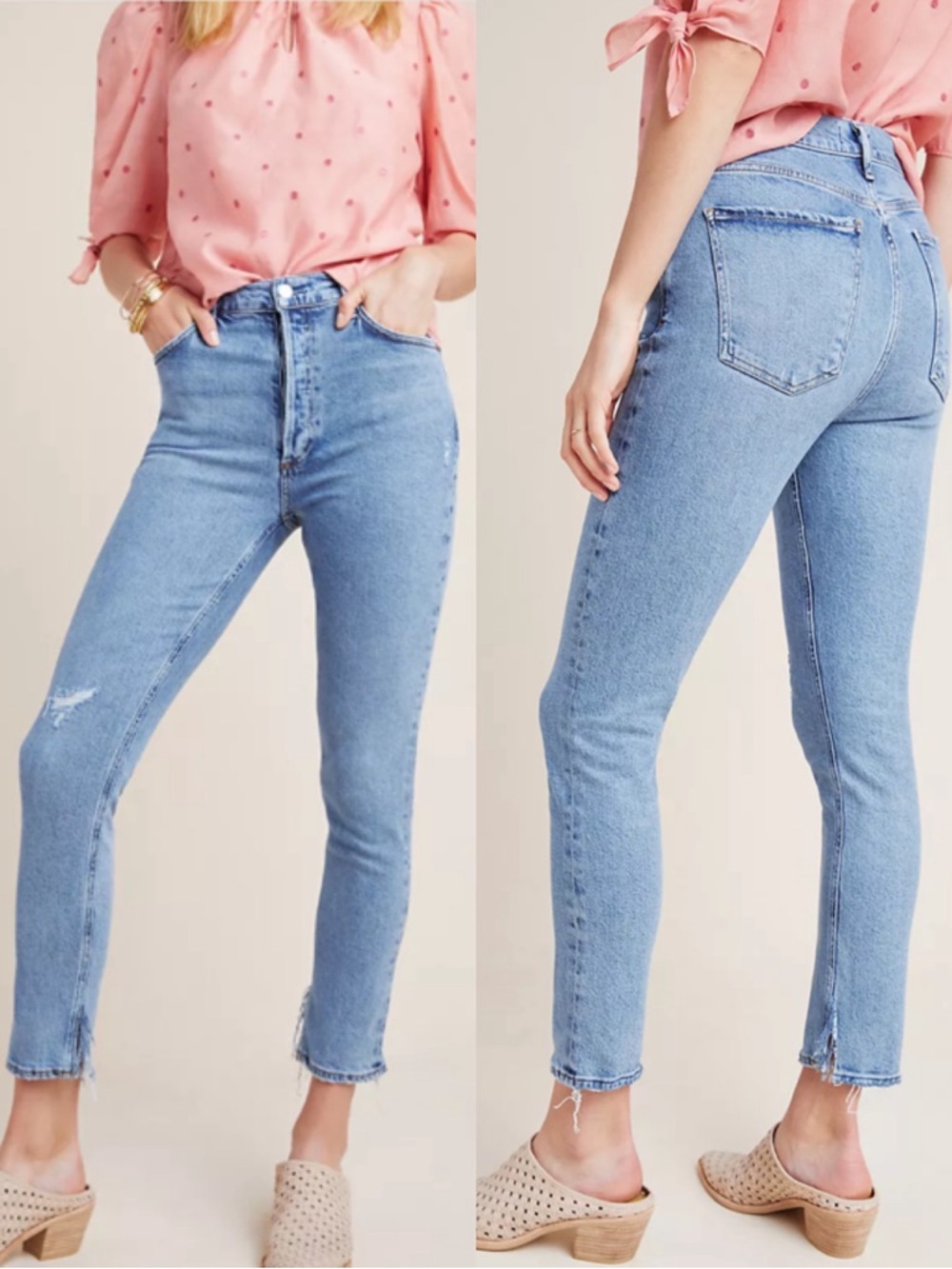 AGOLDE X Anthropologie Nico High Rise Slim Jeans Distressed Light Medium Wash